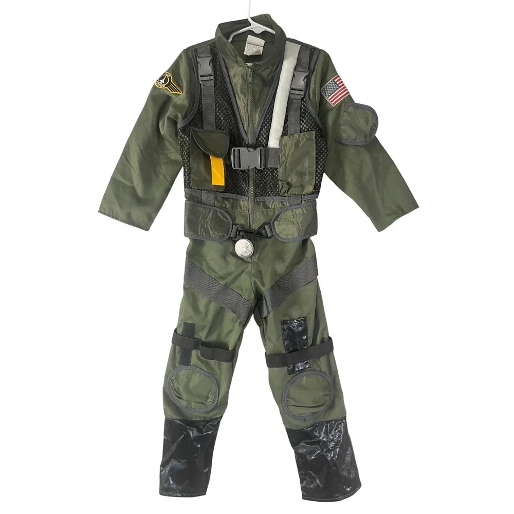 Fighter Pilot Costume Kids 5-6 Teetot Flight Suit Jumpsuit Military Boys